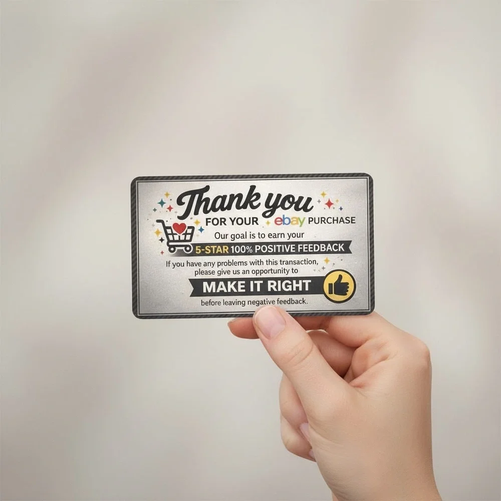 50 eBay Thank You Cards | 5-Star Feedback Reminder Inserts for Sellers 3.5x2